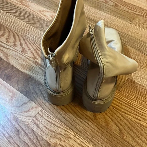 New Free People Emma Natural Leather ruched Platform Combat Boots size 40 or 10